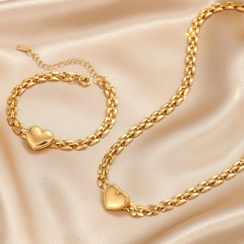 Collana E Bracciale In Acciaio Inossidabile Con Pendente A Cuore Catena A Maglie Rettangolari Chic Gioielli Di Lusso