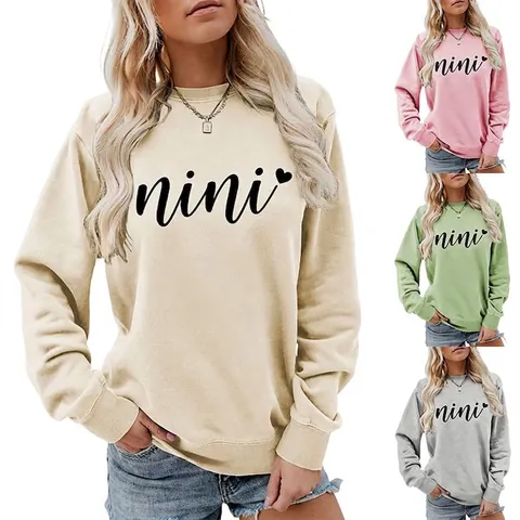 Felpa Da Donna Pullover Girocollo Manica Lunga Casual Vestibilità Ampia Misto Cotone Stampa Grafica Nini Cuore Tops
