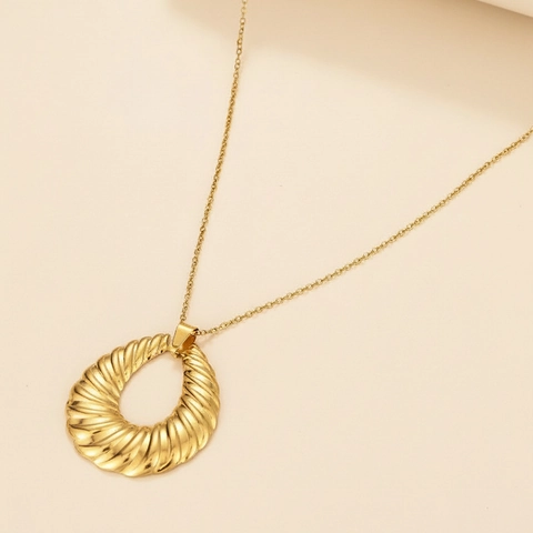 Collana Con Pendente A Goccia Acciaio Inossidabile Trama Torta Motivo Croissant Cavo Retro Chic Gioielli Donna