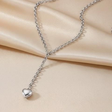 Minimalist Stainless Steel Heart Pendant Y-Lariat Necklace Gold Silver Plated Adjustable Rolo Chain Jewelry For Women Gift