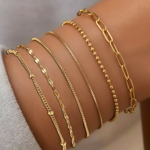 Edelstahl Gliederketten Armbänder Büroklammer Kuba Perlen Verstellbar Stapelbar Minimalistisch Elegant Damen