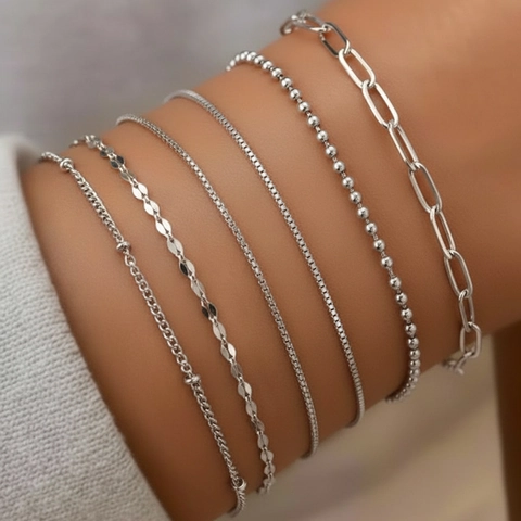 Edelstahl Gliederketten Armbänder Büroklammer Kuba Perlen Verstellbar Stapelbar Minimalistisch Elegant Damen