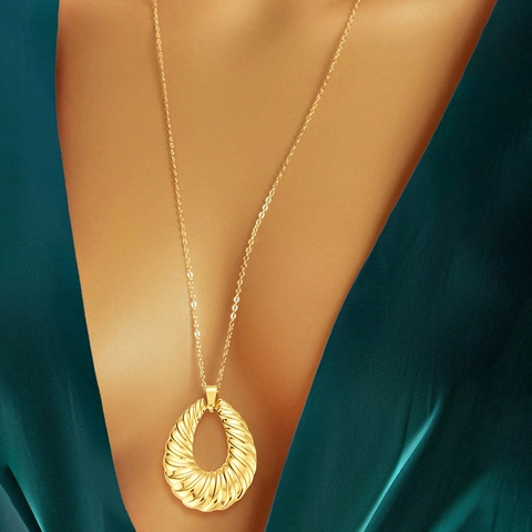 Collana Con Pendente A Goccia Acciaio Inossidabile Trama Torta Motivo Croissant Cavo Retro Chic Gioielli Donna