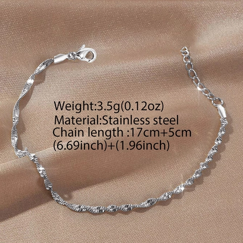 Water Wave Chain Bracelet Stainless Steel Twisted Spiral Minimalist Elegant Silver Color Jewelry For Women