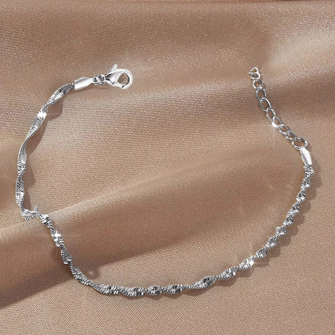 Water Wave Chain Bracelet Stainless Steel Twisted Spiral Minimalist Elegant Silver Color Jewelry For Women