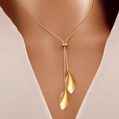 Collana Pendente Foglia Acciaio Inossidabile Catena Serpente Regolabile Retro A Y Opaca Accessorio Gioielli Donna