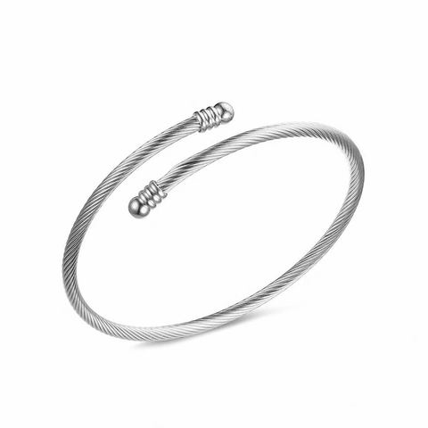 Stainless Steel Twisted Cable Cuff Bracelet For Women Minimalist Rope Wire Bangle Open Design Ball Ends Fashion Accessory