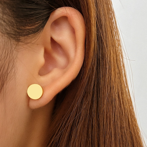 Pendientes De Botón Planos Redondos Minimalistas De Acero Inoxidable Joyería Geométrica Estilo Punk Unisex