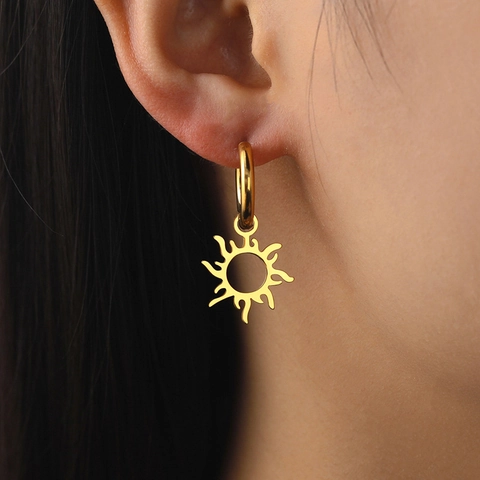 Sun Anhänger Creolen Edelstahl Hohl Sonnenschliff Bohemian Stil Schmuck Für Frauen