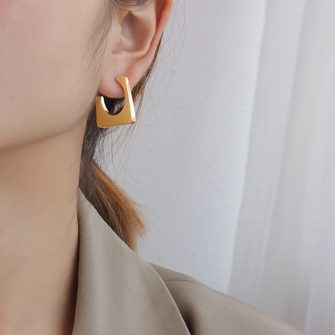 Stainless Steel Geometric Trapezoid Stud Earrings Minimalist Gold Plated Ins Style Jewelry For Women