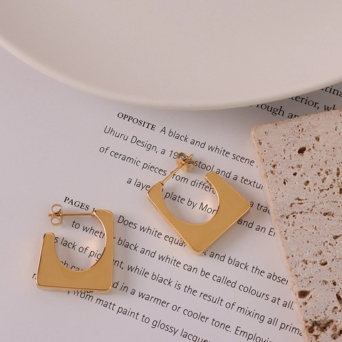Stainless Steel Geometric Trapezoid Stud Earrings Minimalist Gold Plated Ins Style Jewelry For Women