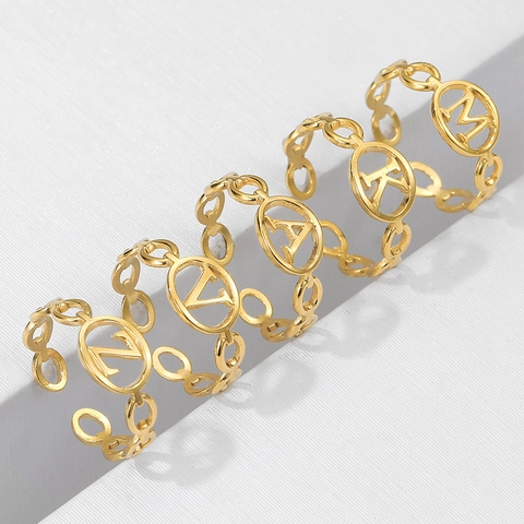 Minimalistischer Edelstahl Alphabet Buchstabe Verstellbare Offene Ringe Für Frauen Mode Hohl Ausgeschnitten Schmuck