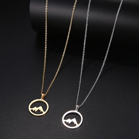 Berg Anhänger Halskette Edelstahl Rund Hohl Ausgeschnitten Schneegipfel Silhouette Minimalistischer Schmuck Für Damen Herren