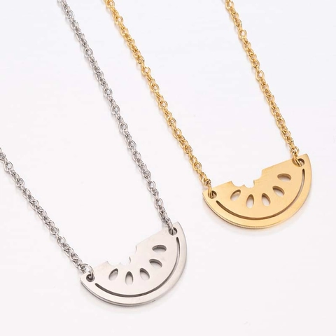 Collana Con Ciondolo A Fetta Di Anguria Acciaio Inossidabile Svuotato Segno Di Morso Gioielli Frutta Creativa Per Donna
