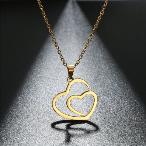 Edelstahl Verschachtelte Herzen Anhänger Halskette Hohl Design Kreuzkette Minimalistischer Schmuck Für Damen
