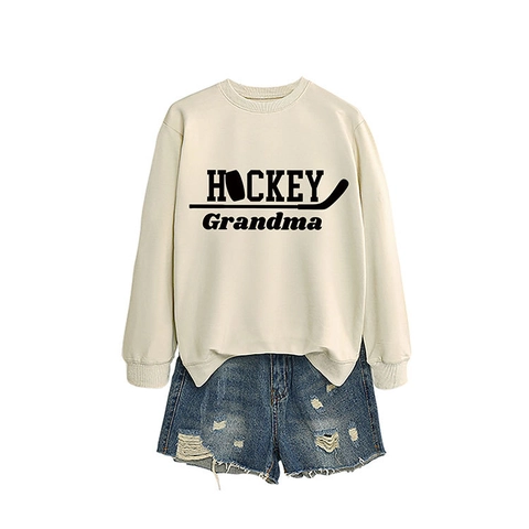 Sudadera Estampada Hockey Grandma para Mujer Mezcla de Algodón Manga Larga Cuello Redondo Pullover Top para Deporte