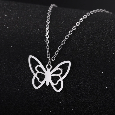 Collana Con Ciondolo A Farfalla Acciaio Inossidabile Traforato Elegante Gioielli Di Moda Per Donna