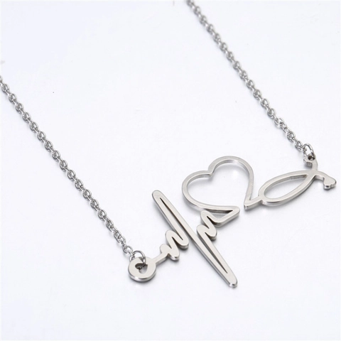 Minimalistische Edelstahl Stethoskop Herz EKG Anhänger Halskette Gold Silber Herzschlag Medizinische Krankenschwester Arzt Schmuck Damen Geschenk