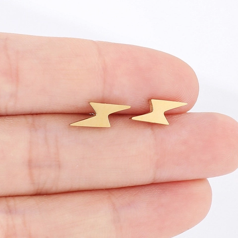 Minimalistische Bliksemflits Oorknopjes Van Gepolijst Goudkleurig Roestvrij Staal Mode Sieraden Voor Dames Heren