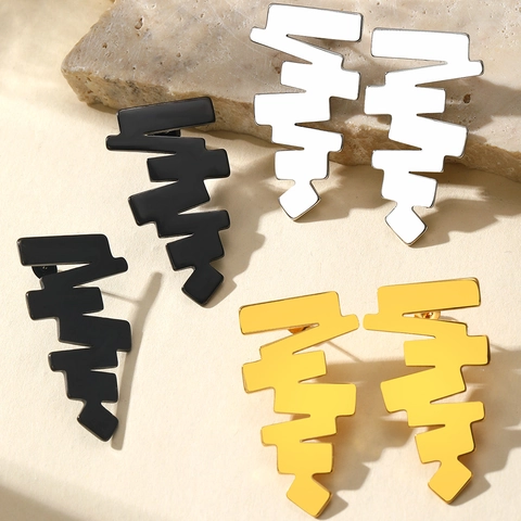 Geometric Zigzag Earrings Stainless Steel Irregular Line Stud Earrings Modern Hip Hop Style Minimalist For Women Men
