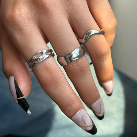 Anelli Aperti Irregolari Minimalisti Acciaio Inossidabile Regolabili Texture Ondulata Metallo Liquido Gioielli Moda Donna