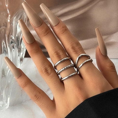 Roestvrijstalen Ringen Voor Dames Goud Zilver Verguld Open Verstelbaar Meerlaags Geometrisch Minimalistische Sieraden