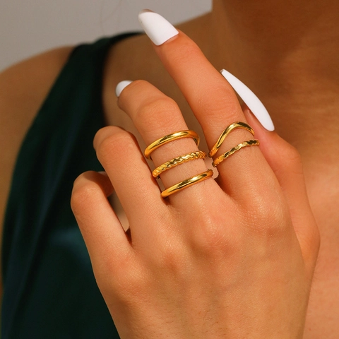 Roestvrijstalen Ringen Voor Dames Goud Zilver Verguld Open Verstelbaar Meerlaags Geometrisch Minimalistische Sieraden