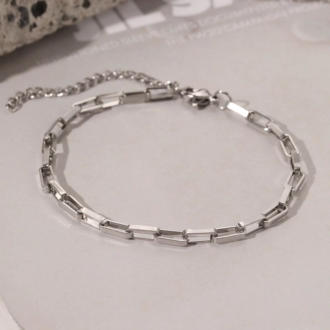 Minimalist Paperclip Chain Bracelet Stainless Steel Gold Plated Rectangular Link Adjustable Jewelry For Women Men
