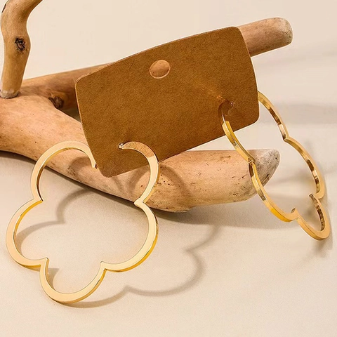 Hollow Flower Outline Hoop Earrings Stainless Steel Five Petal Clover Minimalist Geometric Trendy Jewelry For Women