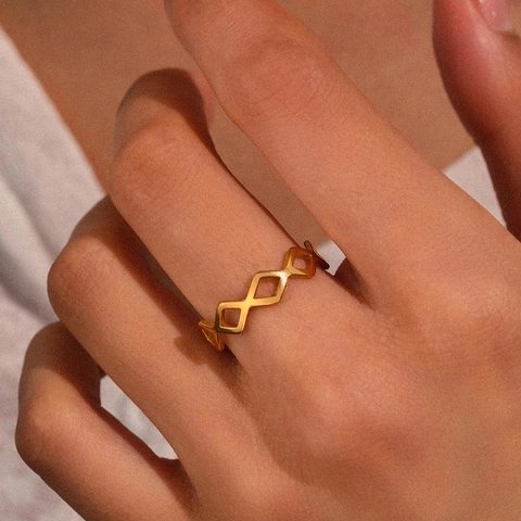Anello Regolabile In Acciaio Inossidabile Geometrico Cavo Rombo Per Donna Stile Ins Gioielli Chic