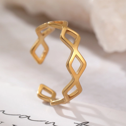 Anello Regolabile In Acciaio Inossidabile Geometrico Cavo Rombo Per Donna Stile Ins Gioielli Chic