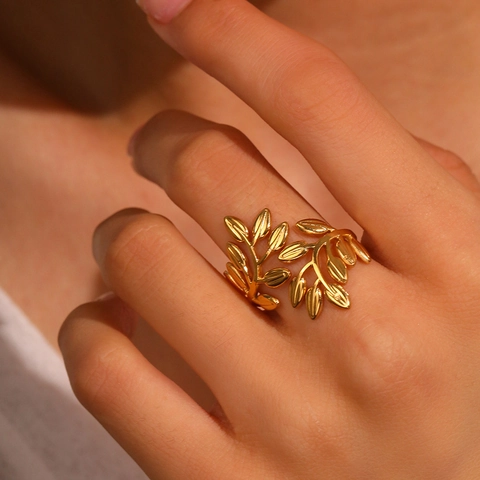 Olive Blatt Ring Edelstahl Verstellbar Offen Minimalistischer Modeschmuck Fingerschmuck