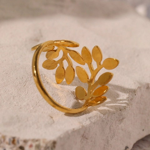 Olive Blatt Ring Edelstahl Verstellbar Offen Minimalistischer Modeschmuck Fingerschmuck