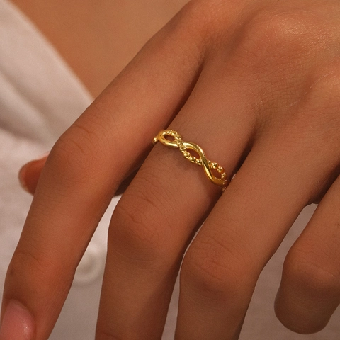 Minimalist Twisted Open Ring Stainless Steel Beaded Chain Adjustable Wave Geometric Finger Jewelry For Women Men