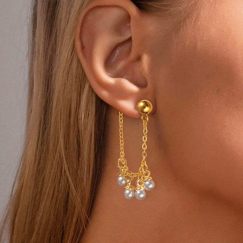Lange Quasten Ohrhänger Edelstahl Kette Kunstperle Elegant Minimalistisch Luxus Schmuck Für Damen