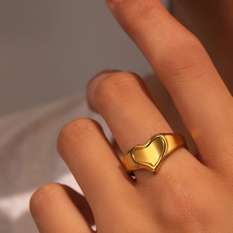 Heart Shaped Concave Open Ring Stainless Steel Adjustable Minimalist Elegant Fashion Accessory For Women
