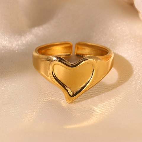 Heart Shaped Concave Open Ring Stainless Steel Adjustable Minimalist Elegant Fashion Accessory For Women