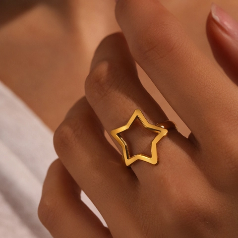 Hollow Star Open Ring Stainless Steel Adjustable Minimalist INS Style Fashion Jewelry Accessory For Women