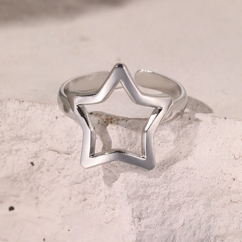 Hollow Star Open Ring Stainless Steel Adjustable Minimalist INS Style Fashion Jewelry Accessory For Women