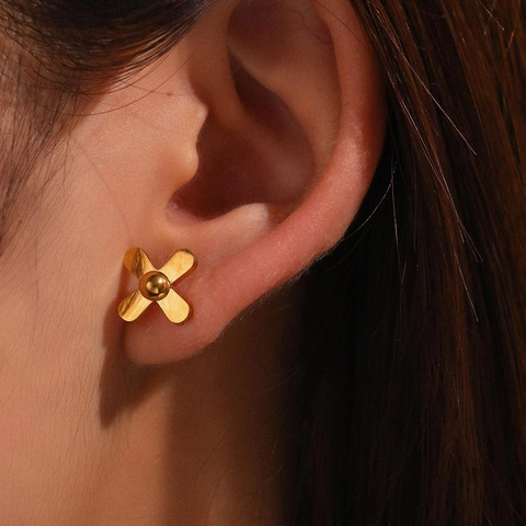 Stainless Steel Stud Earrings For Women Men Minimalist Flower Clover X Shape Beaded Screw Back Sleep Friendly Jewelry