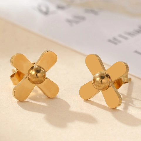 Stainless Steel Stud Earrings For Women Men Minimalist Flower Clover X Shape Beaded Screw Back Sleep Friendly Jewelry