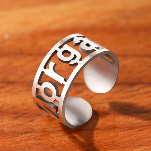 Minimalist Stainless Steel Hollow Out Alphabet Name Ring Adjustable Open Jewelry For Women
