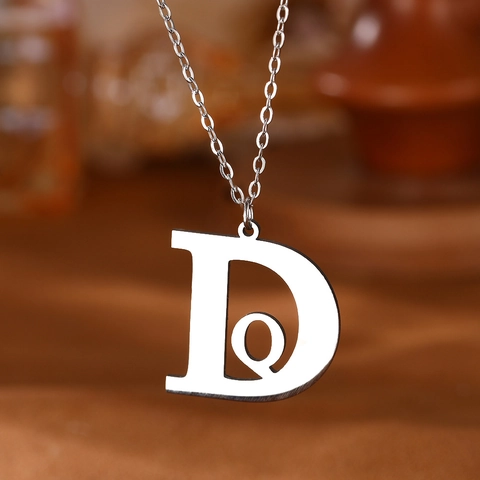 Collier Pendentif Lettre Initiale Acier Inoxydable Majuscule Minuscule Imbriquée Poli Bijoux Minimalistes Cadeau