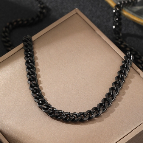 Collana Catena Cubana Nera Acciaio Inossidabile Streetwear Stile Hip Hop Gioielli Per Uomini E Donne