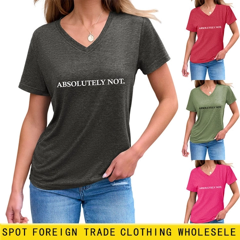 Dames V-Hals Korte Mouw T-Shirt Absolutely Not Letterprint Casual Katoenmix Slogan Top Zomer Alledaags Tee Kleding
