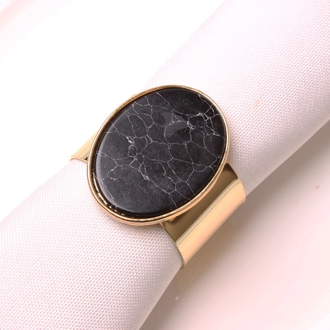 Napkin Rings Gold Metal Buckles With Oval Marble Stone Decoration For Hotel Banquet Dinner Table Setting Elegant Modern