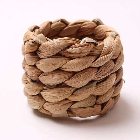 Natural Water Hyacinth Handwoven Napkin Rings Rustic Straw Woven Napkin Buckles For Dining Table Wedding Party Decor