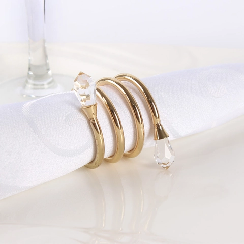 Napkin Rings Spiral Metal With Double Headed Crystal Beads Gold Plated Dining Table Decor Wedding Hotel Banquets Elegant