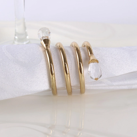 Crystal Bead Metal Napkin Rings Gold Spiral Design Elegant Table Decoration For Wedding Banquet Hotel Party