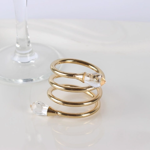 Napkin Rings Spiral Metal With Double Headed Crystal Beads Gold Plated Dining Table Decor Wedding Hotel Banquets Elegant